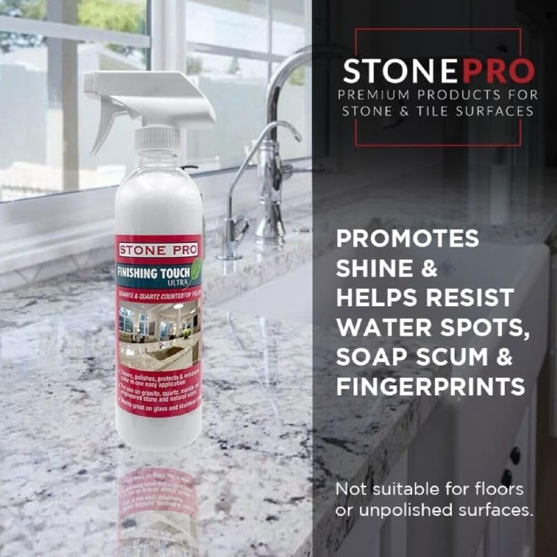 StonePro Finishing Touch Stone Spray Polish & Cleaner 16 fl oz – Granite, Marble, Quartz & Natural Stone Countertops