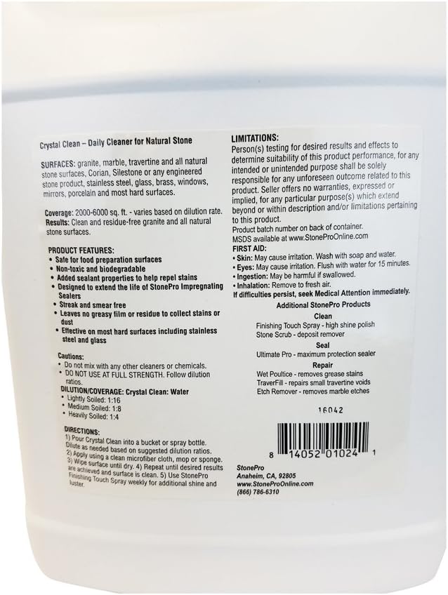 StonePro Crystal Clean Concentrate 1 Gallon – Daily pH Neutral Stone & Tile Cleaner AX-AY-ABHI-86696