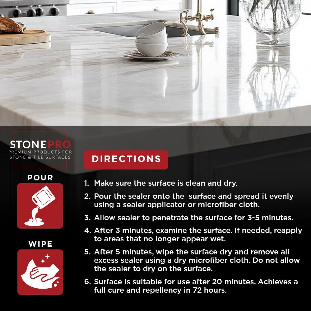 StonePro Ultimate Pro Stone Sealer 1 Gallon Penetrating Stain Protection for Granite, Slate & Dense Stone