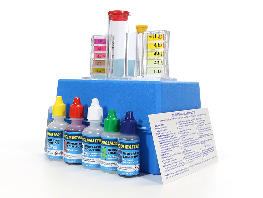 Poolmaster 22260 5-Way Test Kit with Reagent Bottles and Case