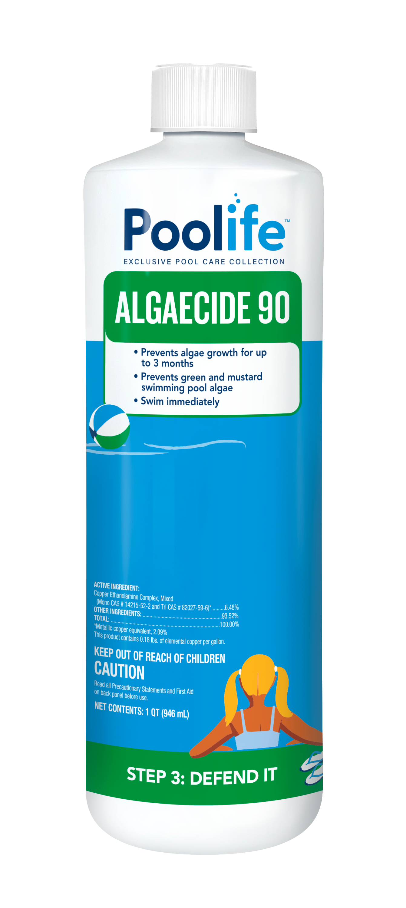 Poolife 62088 Algaecide 90 1 Qt Bottle Front View