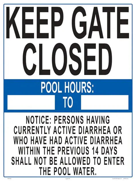 T&K TKGDS Keep Gate Closed and Diarrhea warning pool sign 18 x 24 inches