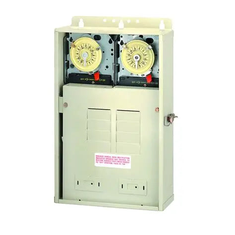 Intermatic T30404R 100 AMP pool load center with two T104M mechanical timers