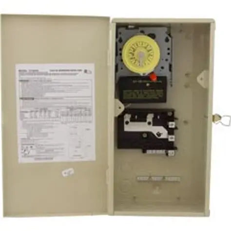 Intermatic T21004R 60 AMP load center interior showing T104M timer mechanism