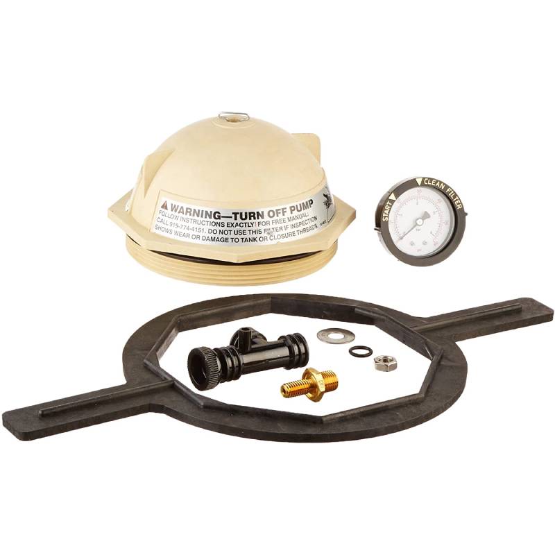 Pentair 154559 Triton II V-thread closure kit assembled view showing tan lid