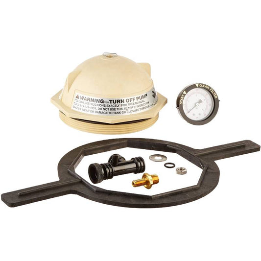 Pentair 154559 Triton II V-thread closure kit assembled view showing tan lid
