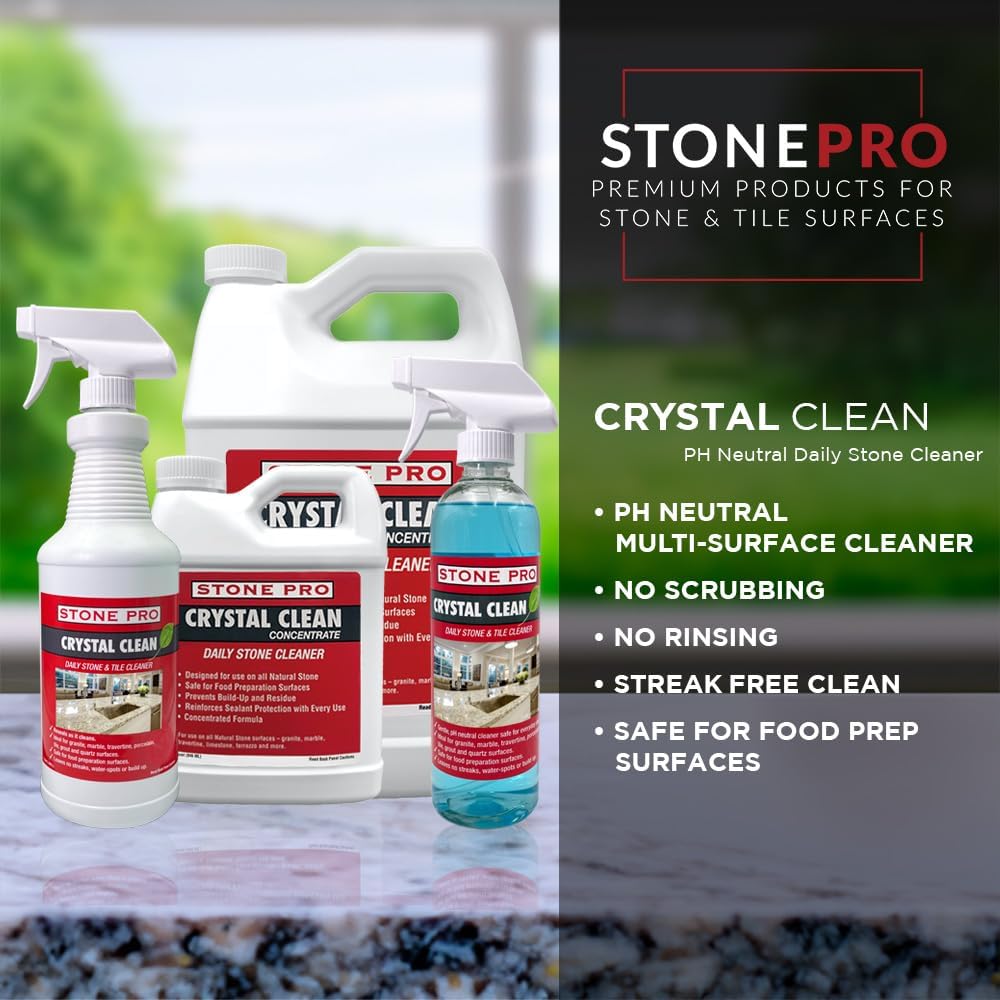 StonePro Crystal Clean Concentrate 32 fl oz – pH Neutral Stone Cleaner & Sealer Reinforcer