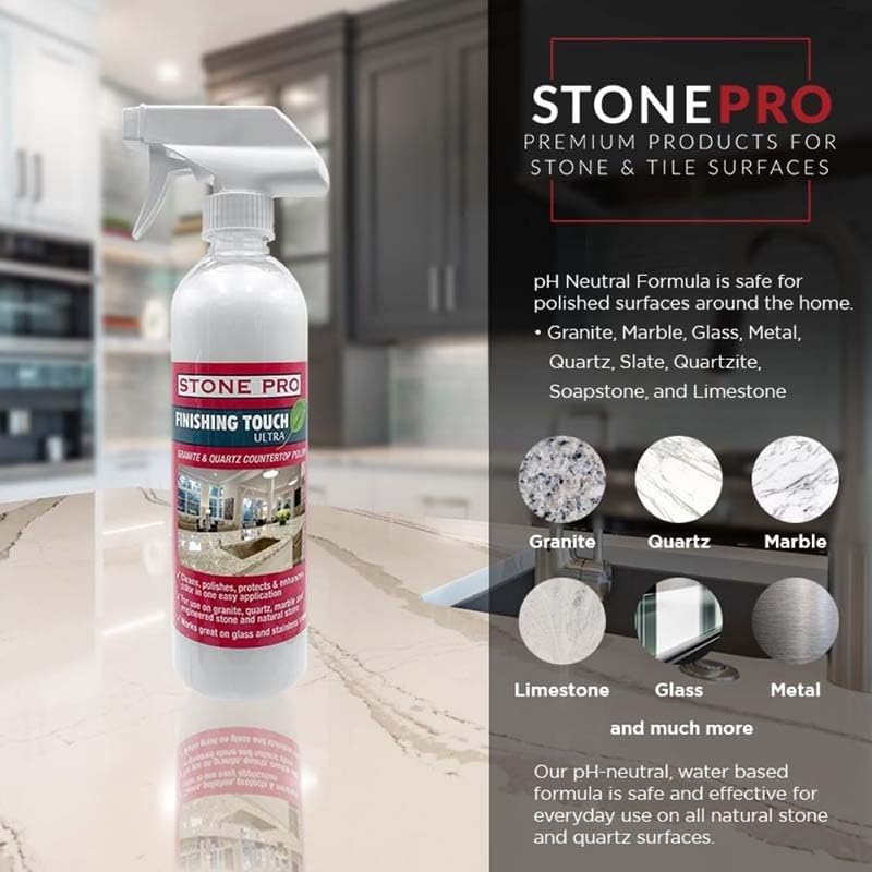 StonePro Finishing Touch Stone Spray Polish & Cleaner 16 fl oz – Granite, Marble, Quartz & Natural Stone Countertops