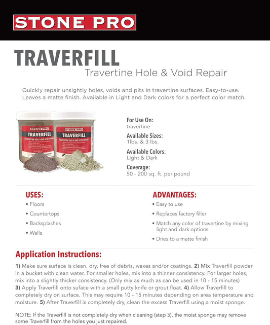 StonePro Traverfill Travertine Hole & Void Repair Filler 1 lb – Light CECOMINOD058255