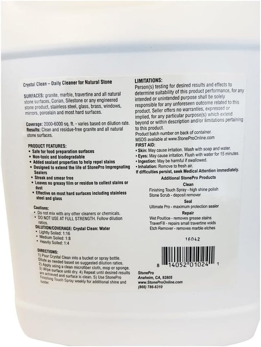 StonePro Crystal Clean Concentrate 1 Gallon – Daily pH Neutral Stone & Tile Cleaner AX-AY-ABHI-86696
